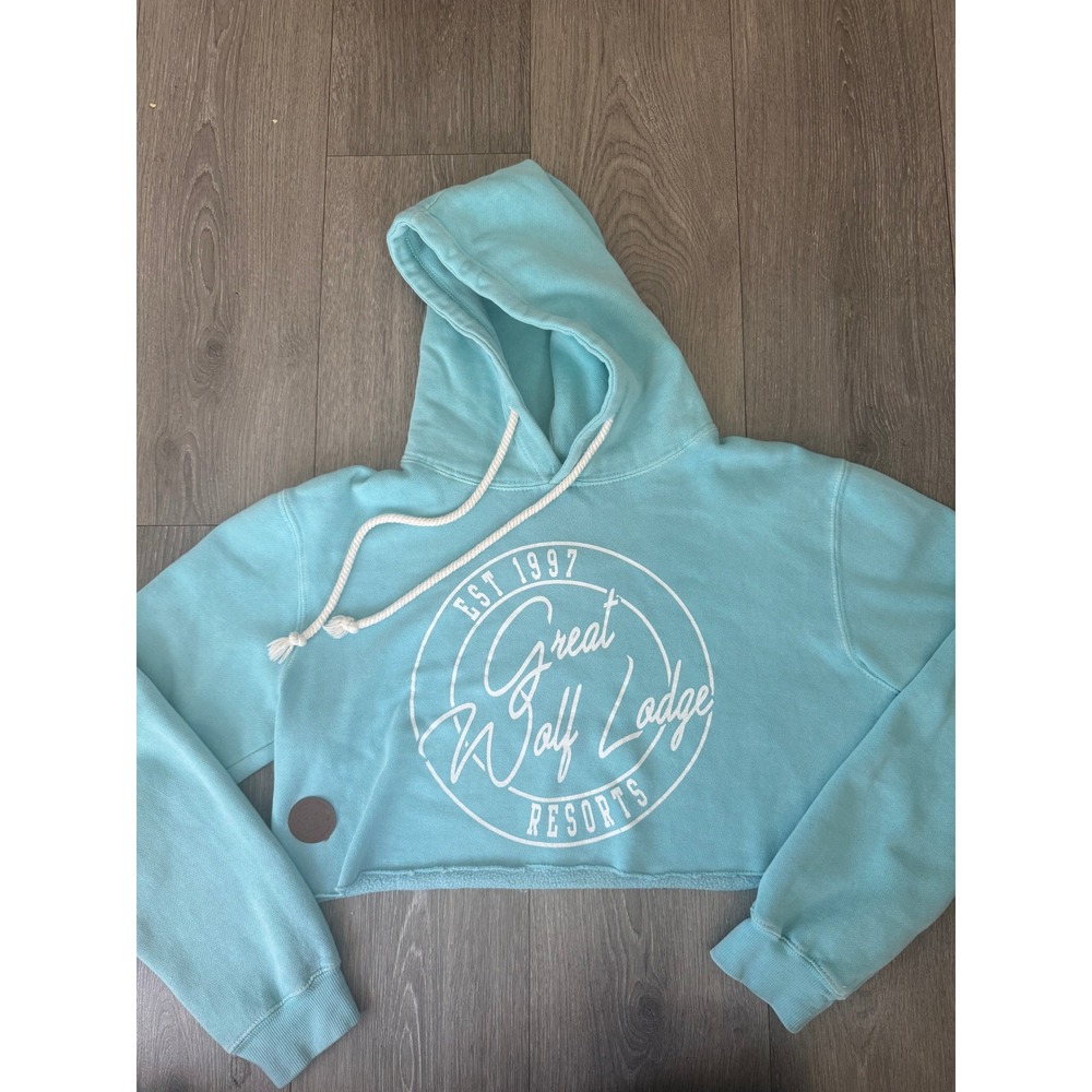 Great Wolf Lodge Resorts Cropped Hoodie Sweatshirt Pullover‎ Light Blue Size S